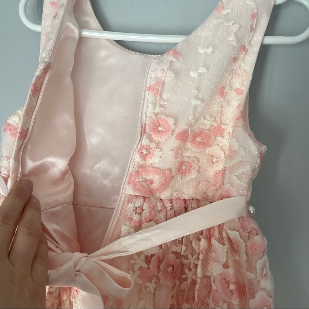 American Princess Toddler Pink Floral Embroidered Lace Pearls Formal Dress 6 - Picture 7 of 9